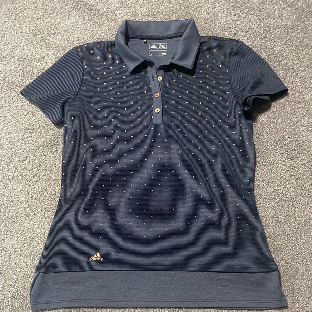Adidas Blue and Gold Fitted Polo Button Down Shirt